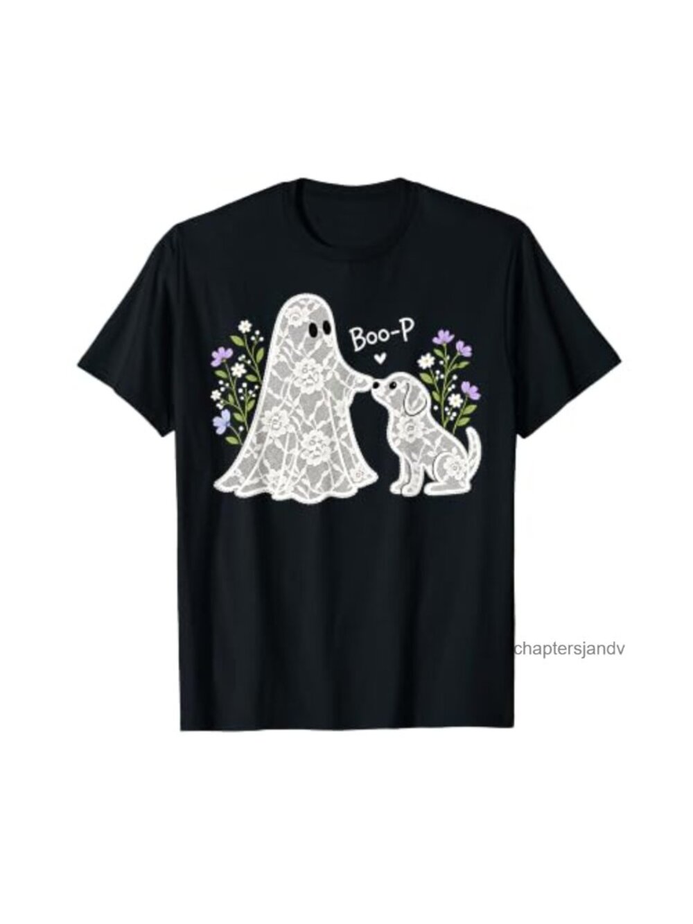 Floral Ghost Dog Boop Halloween Humor Short Sleeve T-Shirt